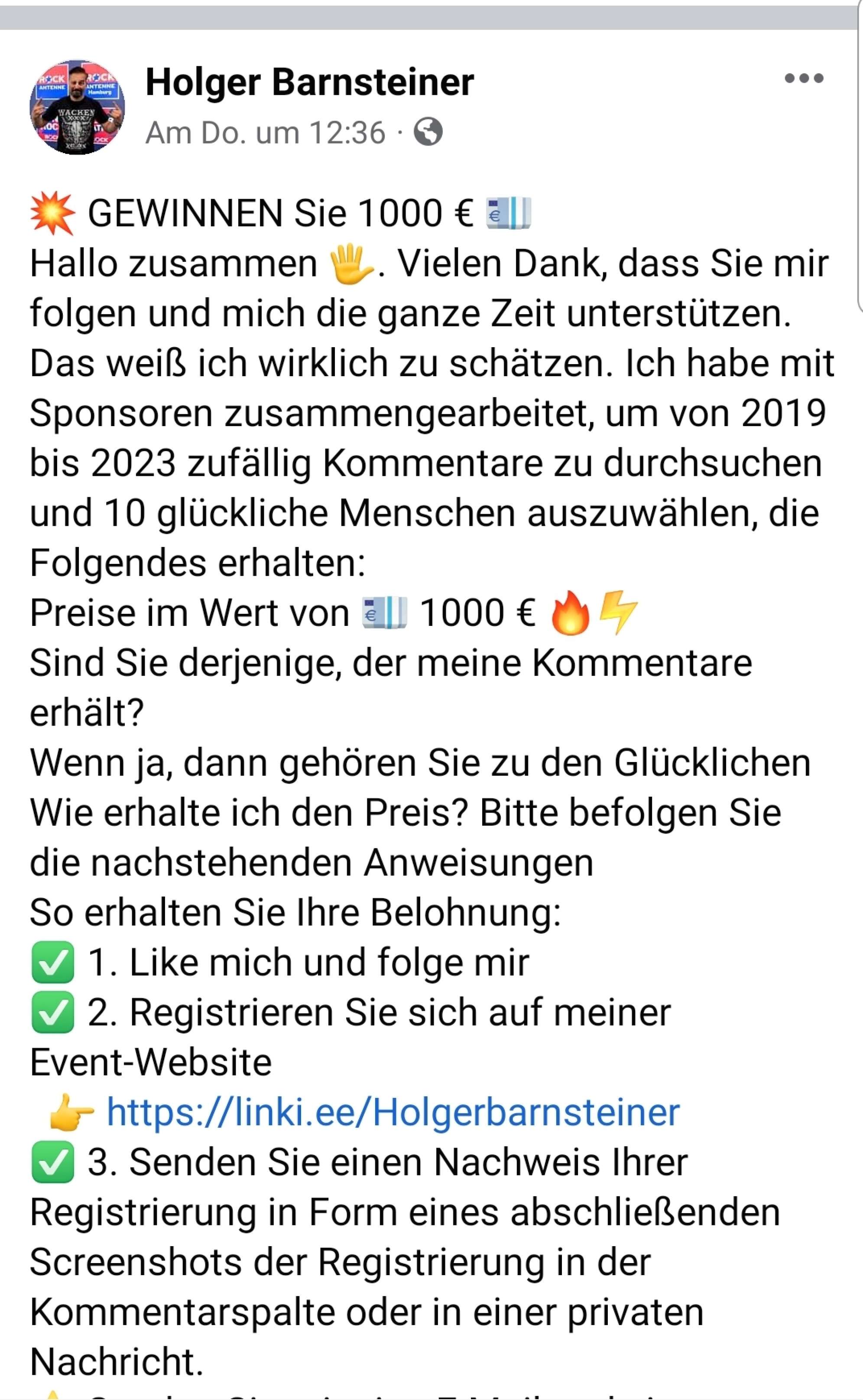 Screenshot Fake Kommentar auf Facebook