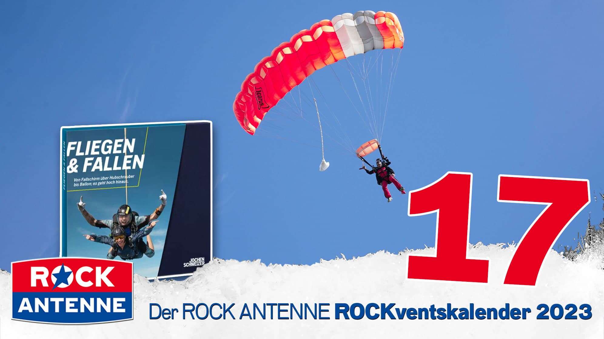 ROCK ANTENNE ROCKventskalender Türchen 17: Gutschein für einen Fallschirmsprung oder ein anderes Flugerlebnis für Zwei