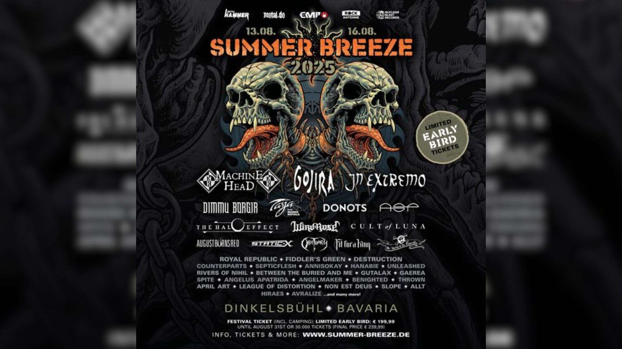 Erstes Poster des Summer Breeze Festivals 2025 mit Bands wie Gojira, Machine Head, In Extremo und vielen weiteren