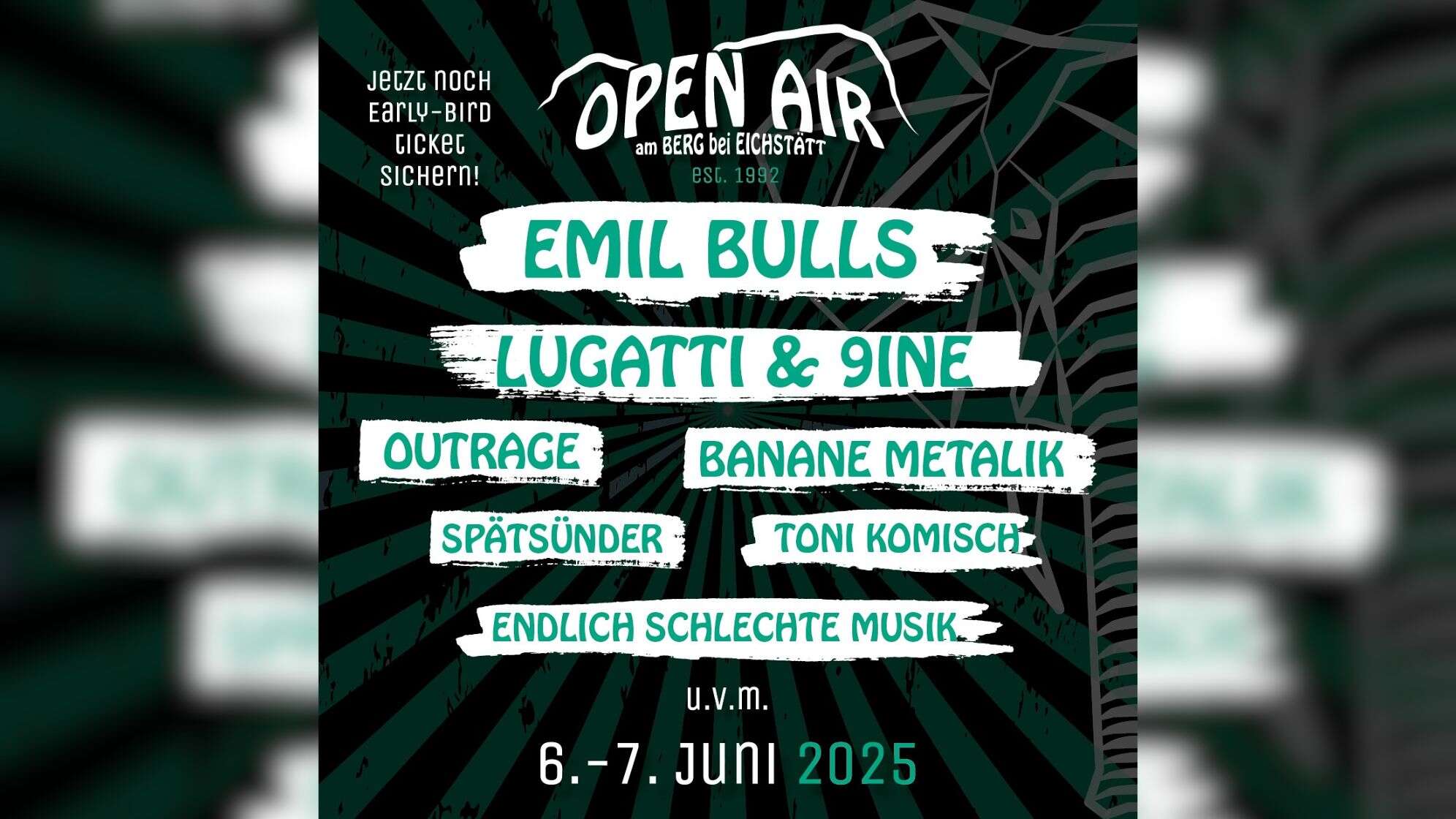 Das Line Up vom Open Air am Berg in Eichstätt 2025 mit den Emil Bulls, Lugatti 9ine, Outrage und mehr