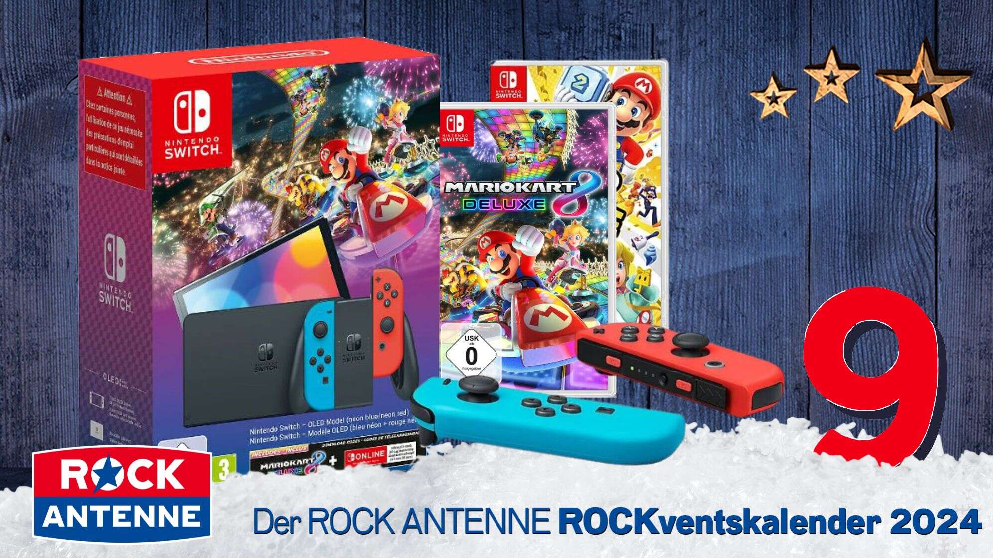 ROCK ANTENNE ROCKventskalender Türchen 9: Ein Nintendo Switch Package mit zwei Spielen und zwei Extra Kontrollern